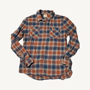 Vans Tailored Fit Blue & Orange Plaid Button Up Shirt Size Large